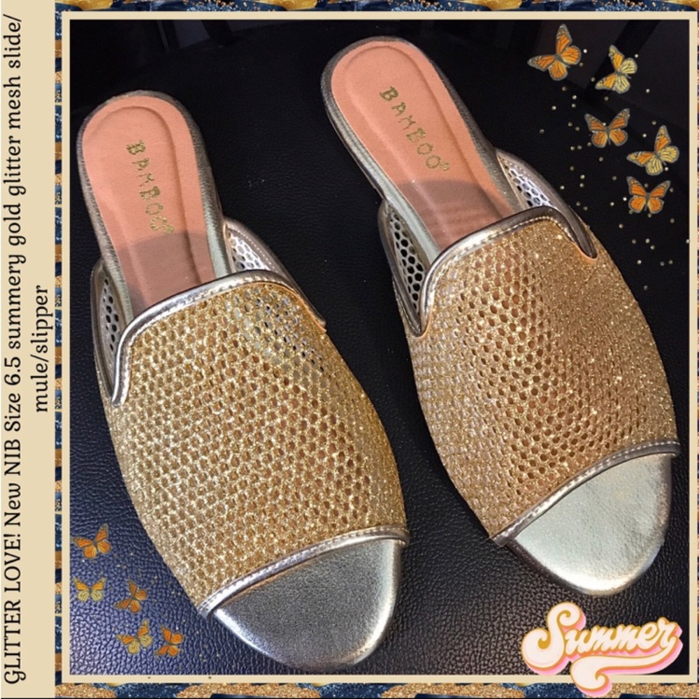 GLITTER LOVE! NEW NIB SZ 6.5 GOLD GLITTER MESH SLIDE/MULE/SLIPPER